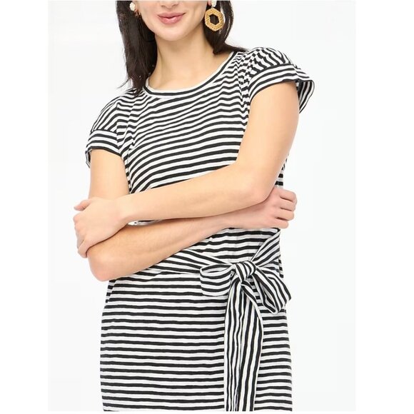 J. Crew Striped Casual Blue Red Cotton Tie Waist Nautical Preppy Shirt Dress LG - Picture 3 of 15